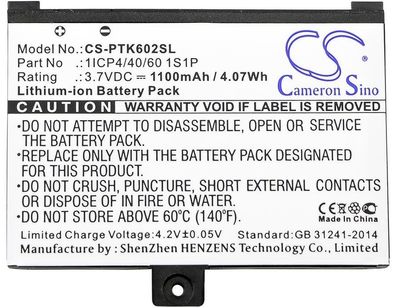 Ersatzakku - CS-PTK602SL - Pocketbook Pro 602 / 1ICP4/40/60 1S1P - 3,7 Volt 1100mA