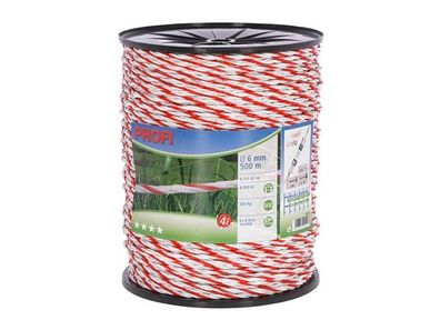 Fencing rope Profi 500 m, Ø 6 mm, white/red, 6x0,30 TriC