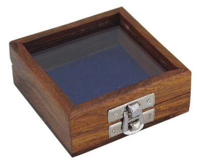 Kompass Box, Maritime Holzbox mit verchromter Schließe, Klappbox mit Glasdeckel