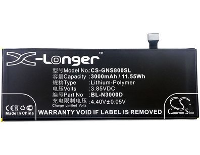 Ersatzakku - CS-GNS800SL - BLU / Gionee BL-N3000D - 3,85 Volt 3000mAh Li-Polymer