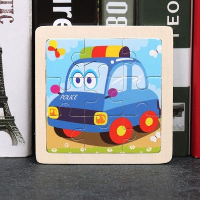 Kinder Baby Holz Puzzle Cartoon Polizei Auto 9 Teile Puzzle