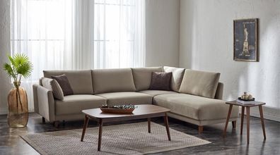 Ecksofa L-Form Beige Couchtisch Eckcouch Couchgarnitur Tisch Wohnzimmer 2Tlg