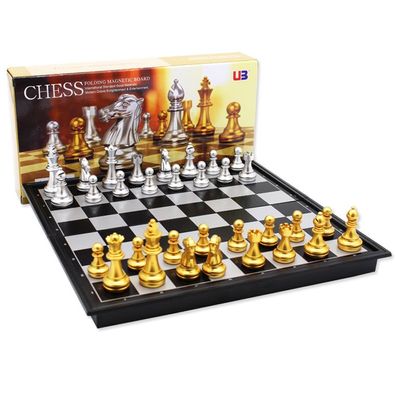 Schachspiel magnetisch Premium Schachbrett Gold Silber 25x25 cm - Reiseschach mit Fig