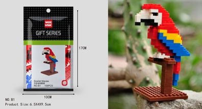 Scharlachroter Ara Figur Bausteine Modell LNO Micro-Bricks