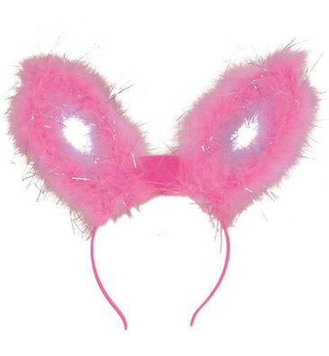 narrenwelt Bunny-Ohren Haarreif Hasenohren Marabubesatz blinkend Farbe: rosa