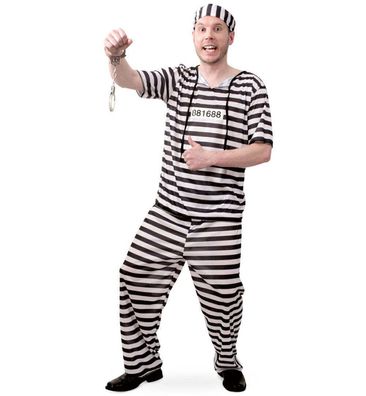 narrenwelt Kostüm Sträfling 3tlg. Hemd + Hose + Mütze Gr. M Karneval