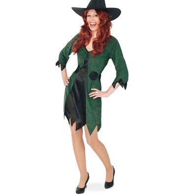 narrenwelt Kostüm Waldhexe Damen Hexe Kleid kurz 1tlgGürtel Halloween 36- 38