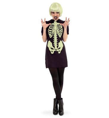 narrenwelt Kostüm Skelett Lady Glow in the Dark GID Damen Kleid nachtleuchtend