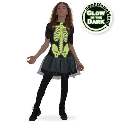 narrenwelt Kostüm Horror Lucy Kleid nachtleuchtend GID Halloween Mädchen