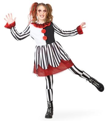 narrenwelt Kostüm Horror Clown Kleid Horrorclownkleid Halloween Mädchen 128-164