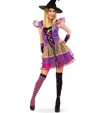 narrenwelt Kostüm Hexe Viola Damen Hexenlady Funkyhexe Halloween Gr. 34 - 40