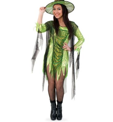 narrenwelt Kostüm Grünes Gift Damen Kleid Vamp Hexe Elfe Halloween Karneval