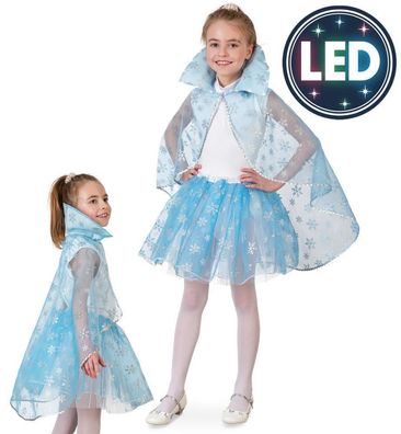 narrenwelt Kostüm Cape Schneefee mit LED Schneeflocke Mädchen 104-140 Fasching