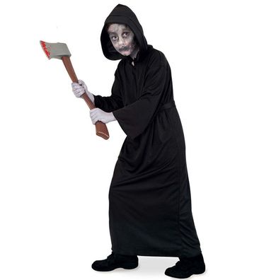 narrenwelt Kostüm Black Reaper, Henker Kutte + Kapuze + Gürtel Halloween 140-164
