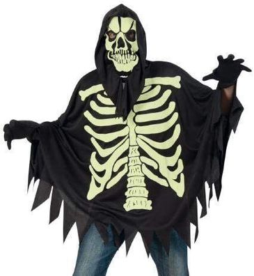 narrenwelt Kostüm Umhang Skelett nachtleuchtend GID Halloween Cape Karneval