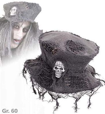 narrenwelt Hut Zombie Zombiehut Totenkopf Spinnweben Hexerhut Halloween ca 60cm