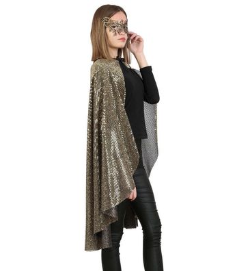 narrenwelt Kostüm Pailetten Cape gold Umhang Party Silvester Halloween Unisex