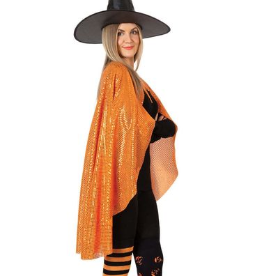 narrenwelt Kostüm Pailetten Cape KÜRBIS orange Hexe Horror Halloween