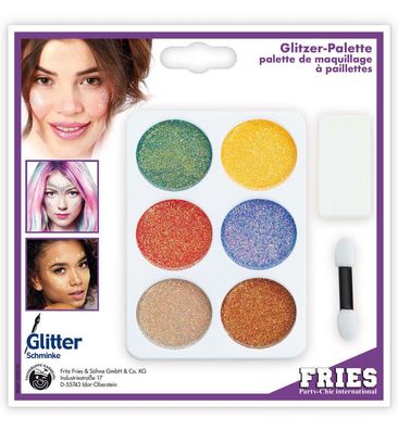 narrenwelt Schmink Set Glitzer Glitzerpalette 6tlg Party Festival Event Karneval