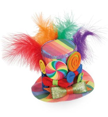 narrenwelt Minihut Candy Mini-Hut Rainbow Fascinator Federn Lollipops Schleifen Clown