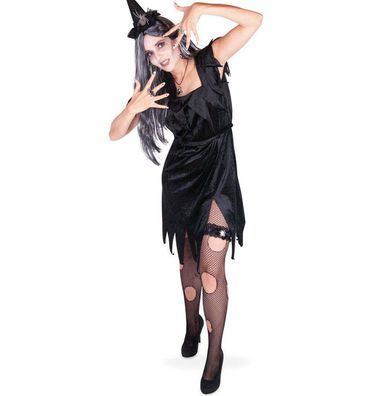 narrenwelt Kostüm Hexe Alexis Halloween Damen Kleid + Gürtel Hexenkostüm