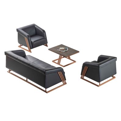 Sitzmöbel Sofa Set Schwarz 3-Sitzer Sessel Couchtisch Ledersofas Holz