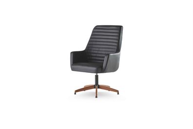 Leder Bürostuhl Schwarz Armlehnen Büroeinrichtung Büro Edelstahl Modern