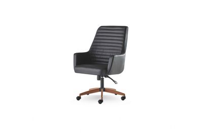 Schwarz Bürostuhl Büroeinrichtung Rollen Leder Edelstahl Modern Weich