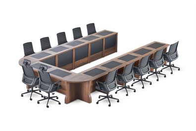 Konferenztisch Büro Büroeinrichtung Schwarz Braun Modern U-Form Holz