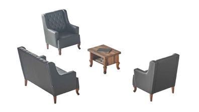 Chesterfield Vielseitig Sofa-Set 3-Sitzer Sessel Braun Couchtisch Schwarz