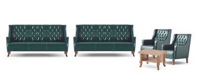 Chesterfield Sofas Ledersofas Klassisch Grün 3-Sitzer Sessel Couchtisch