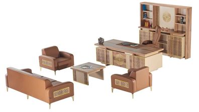 Set Schreibtisch Stizmöbel Stauraum Braun Komnplett Arveitszimmer Holz