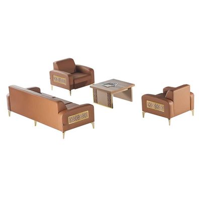 Braun Sofa-Set 3-Sitzer Sessel Couchtisch Modern Leder Holz Edelstahl