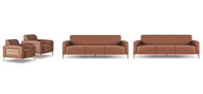 Sofagarnitur Braun Sofas 3-Sitzer Modern Sessel Komplett Sitzmöbel Leder