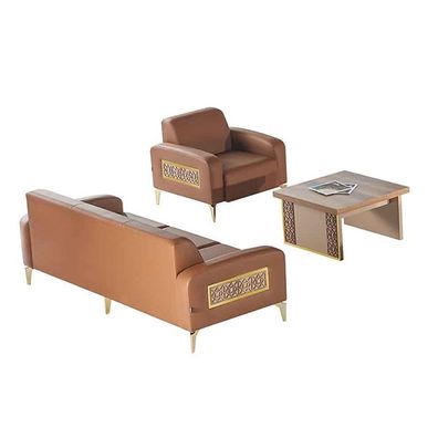 Sofa Set 3 Sitzer Sessel Couchtisch Quadratisch Braun Modern Ledersofas