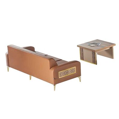 Sofa 3-Sitzer Couch Couchtisch Set Modern Ledersofa Quadratisch Braun