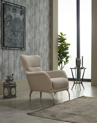 Sessel Wohnzimmer Polstersessel Einsitzer Stoff Beige Sitzer Moderne Möbel
