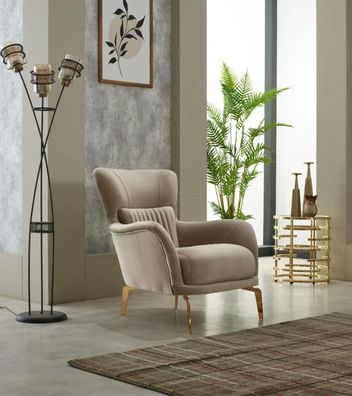 Luxus Sessel Polstersessel Wohnzimmer Einsitzer Stoff Beige Sitzer Möbel