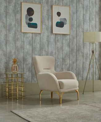 Sessel Polstersessel Wohnzimmer Einsitzer Stoff Beige Sitzer Luxus