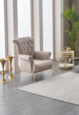 Sessel Polstersessel Einsitzer Wohnzimmer Stoff Beige Sitzer Design