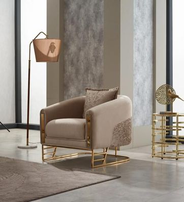 Luxus Sessel Einsitzer Polstersessel Stoff Beige Sitzer Wohnzimmer