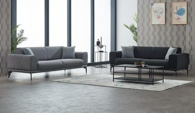 Sofagarnitur Sofas Couchen Polstersofa Dreisitzer Luxus Grau Set 2Tlg