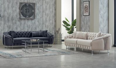 Komplette Couchgarnitur Polstersofa Dreisitzer Sessel Beige Grau Stoff
