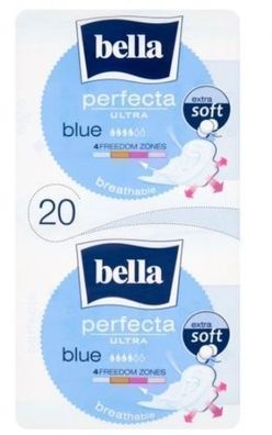 Bella Bella Perfekt Ultra Blau Binden, 20 Stück - Zuverlässiger Schutz und Komfort