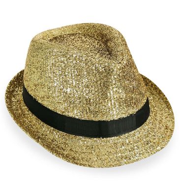 narrenwelt Trilby Gala Hut Glitzer mit Band Damenhut Glitzer gold Gr. 58