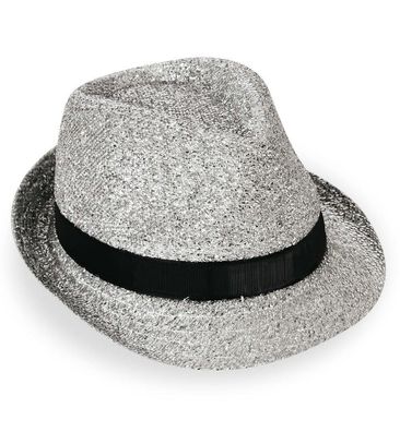 narrenwelt Trilby Gala Hut Glitzer mit Band Damenhut Glitzer silber Gr. 58