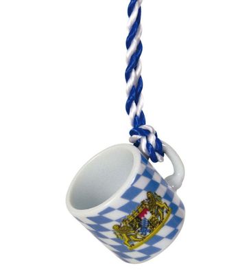 narrenwelt Mini-Krug Krug Shot Becher Keramik Wappen Bayern Kordel blau/weiss