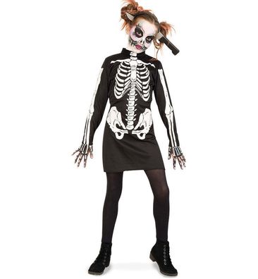 narrenwelt Kostüm Zombie Kleid Mädchen Teenie Halloween Skelett Größe 140-164