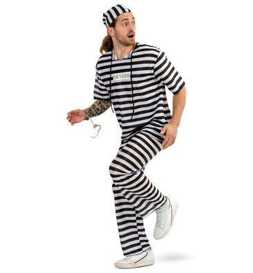 narrenwelt Kostüm Sträfling 2tlg. Anzug mit Mütze Unisex Fasching Karneval