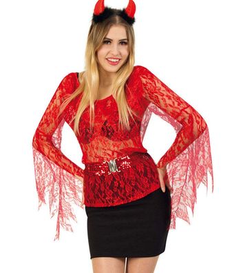 narrenwelt Kostüm Teufelsbluse Spitzenbluse Damen Bluse rot Gr 36